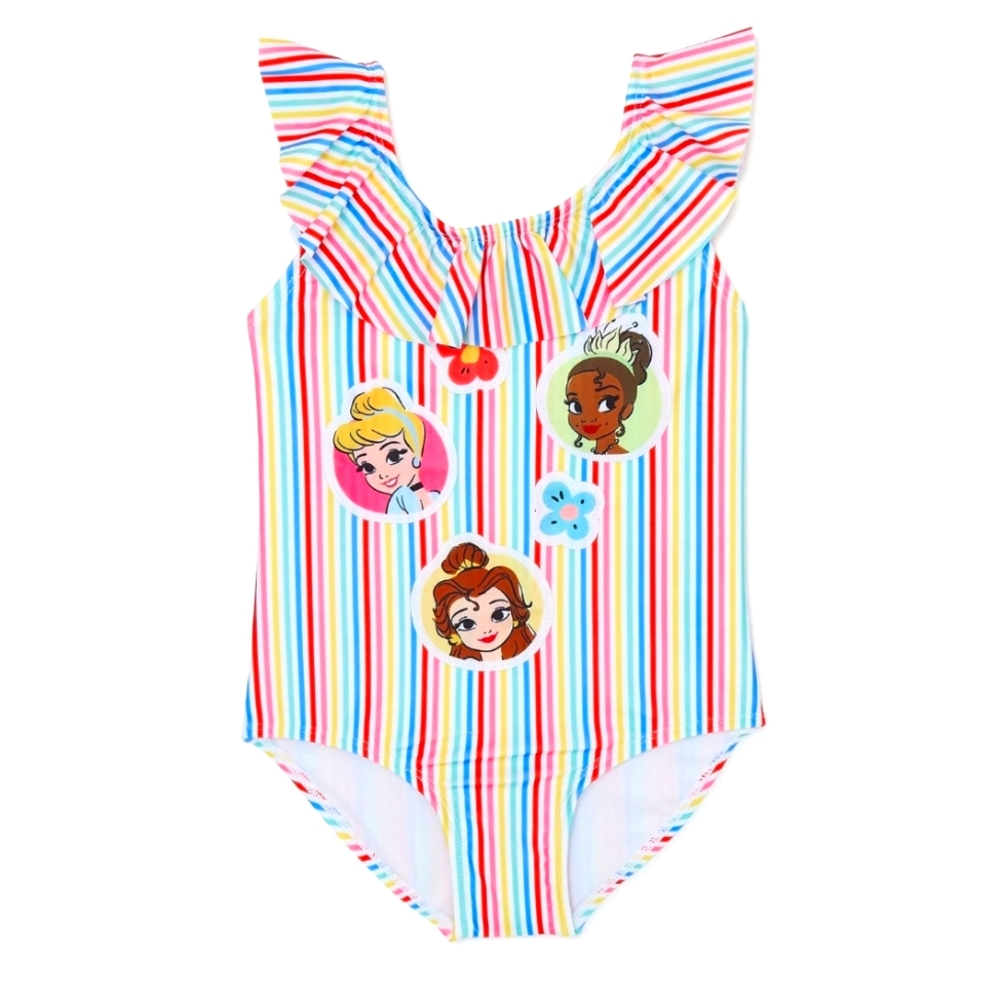 Disney Toddler Girl Princess Rainbow Striped Ruffled Swimsuit One Piece Size 18M